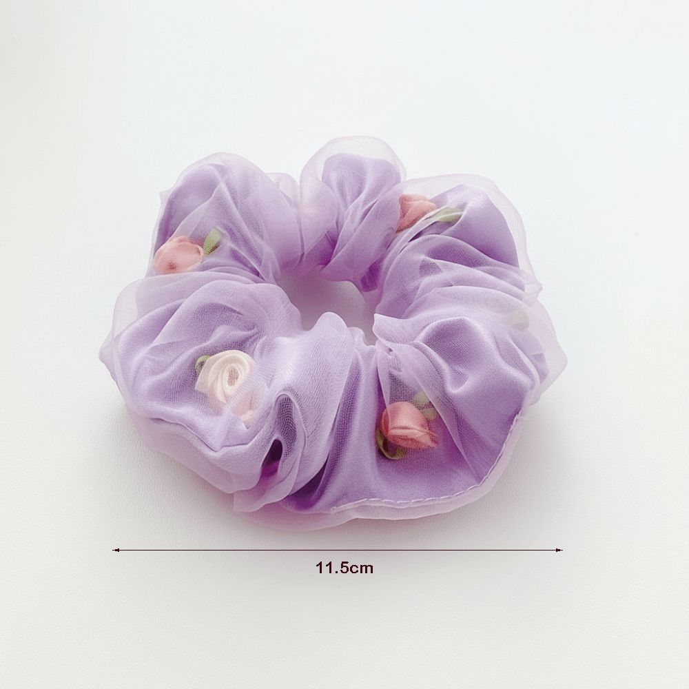 French Style Double Layer Hair Rope Large Intestine High Elastic Hair Bands Mesh Rose Blossom Ponytail Headband for Women