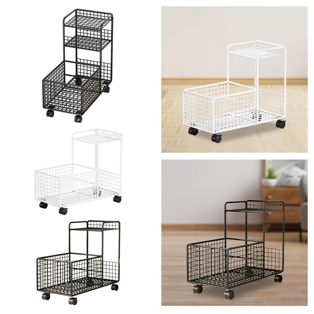Under Desk Utility Cart Mobile Shelf, Storage Basket, Mobile Rolling Cart for Dorm
