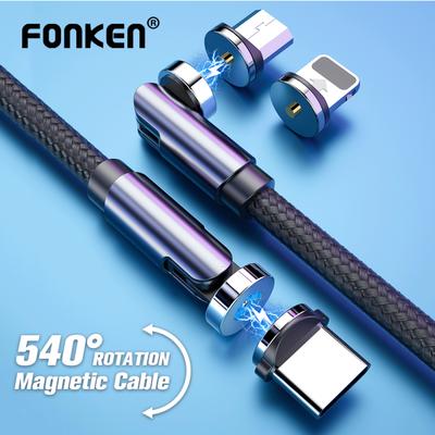FONKEN 540o Вращение Магнитный кабель Micro USB Магнитное зарядное устройство Кабель Вращающийся USB Тип C Магнит Кабель для iPhone Xiaomi Samsung Cord
