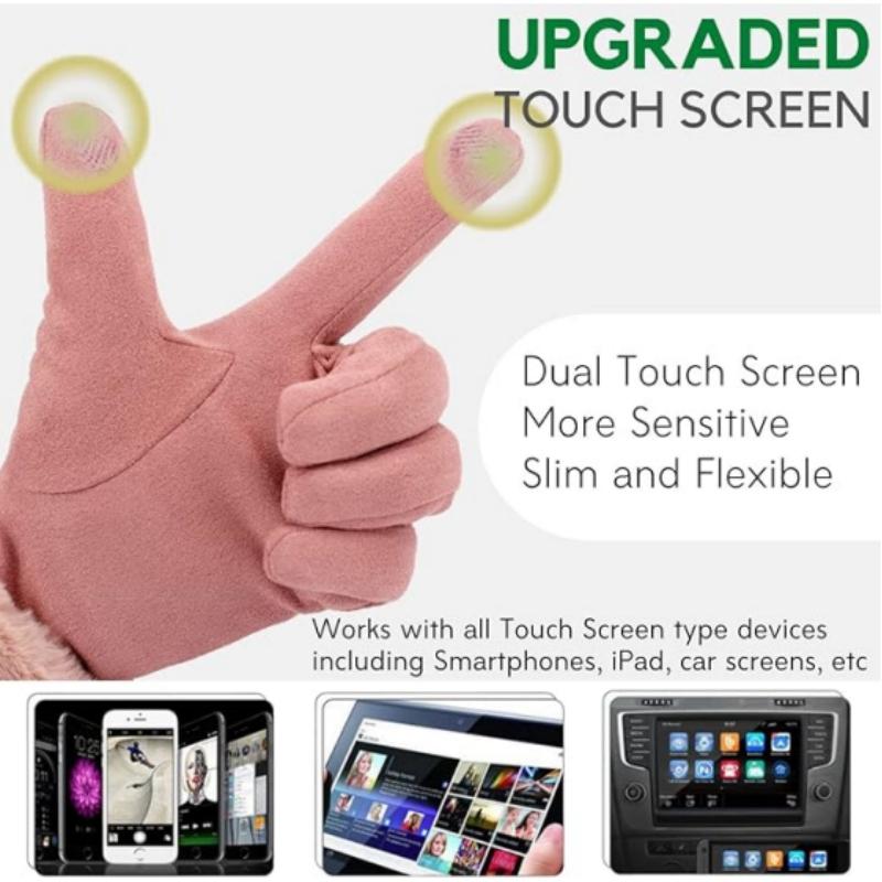 Зимние теплые перчатки женские флисовая подкладка перчатки с сенсорным экраном для холодной погоды пушистые термоперчатки для бега вождения пеших прогулок катания на лыжах