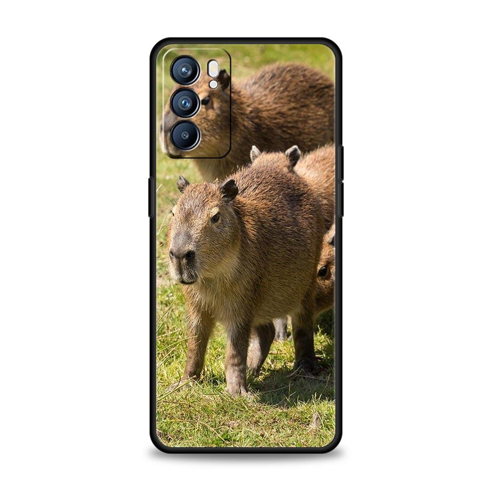 Cute Capybara Case For Oppo Find X6 Pro X5 A54 A53 A52 A9 2020 A15 A95 A17 A16 A76 A74 A57 Reno7 Reno6 Pro Plus 5G Black Cover