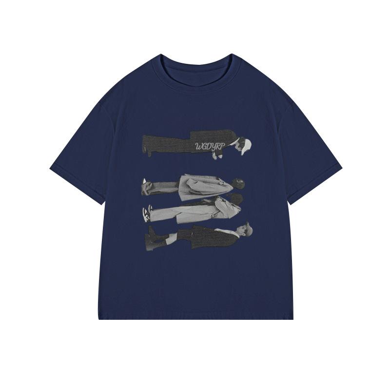 Gray large size T-shirt female waste firewood American retro portrait printing heavy cotton short sleeves spring and summer new models