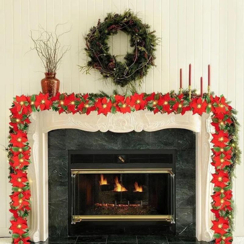 1 шт. 10/20 огней, рождественские цветы, украшения, гирлянды, гирлянды-искусственные украшения, декор для вечеринки в помещении/на открытом воздухе с красными ягодами, листьями падуба