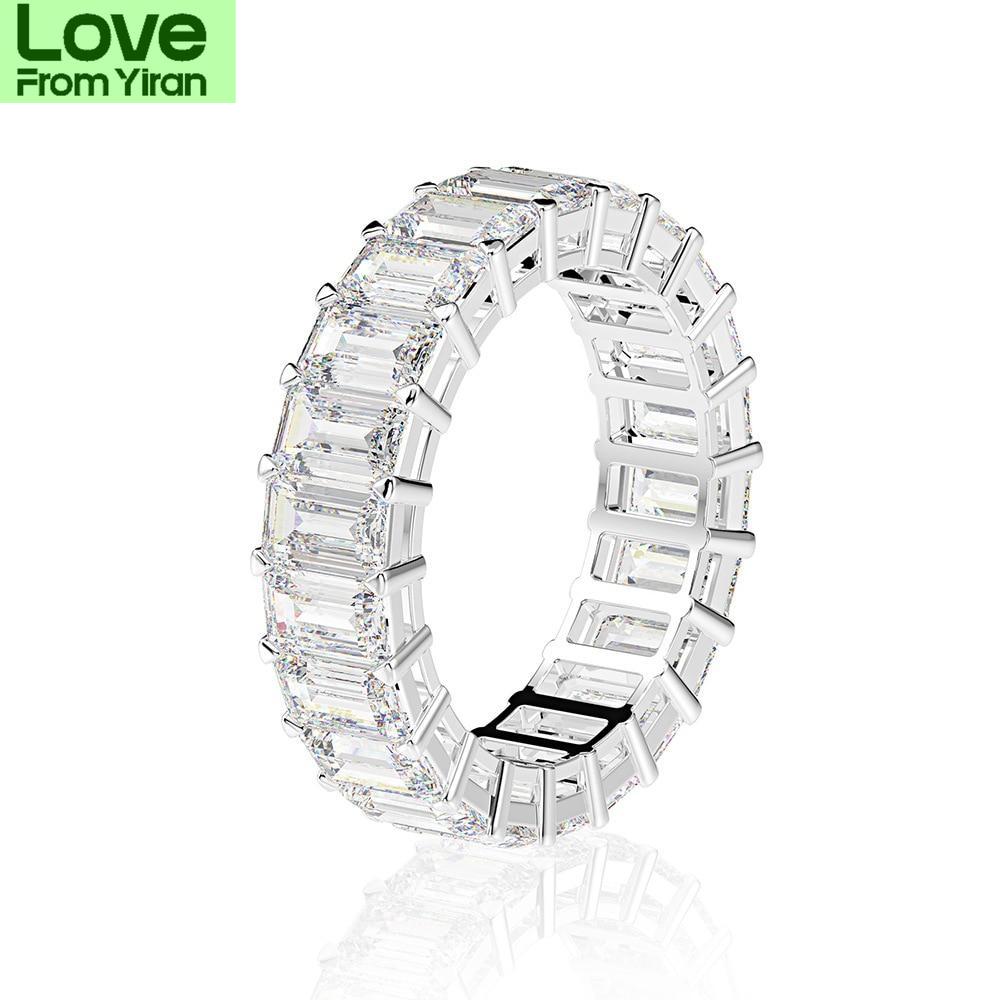 Luxury 925 Sterling Silver Created Moissanite Gemstone Wedding Band Engagement White Gold Ring Fine Jewelry