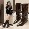 Fashion New Popular Retro Style Women Knee High Boots Fashion Belt Buckle Shoes Autumn Winter Wedges Heel Women's Knight Long Booties