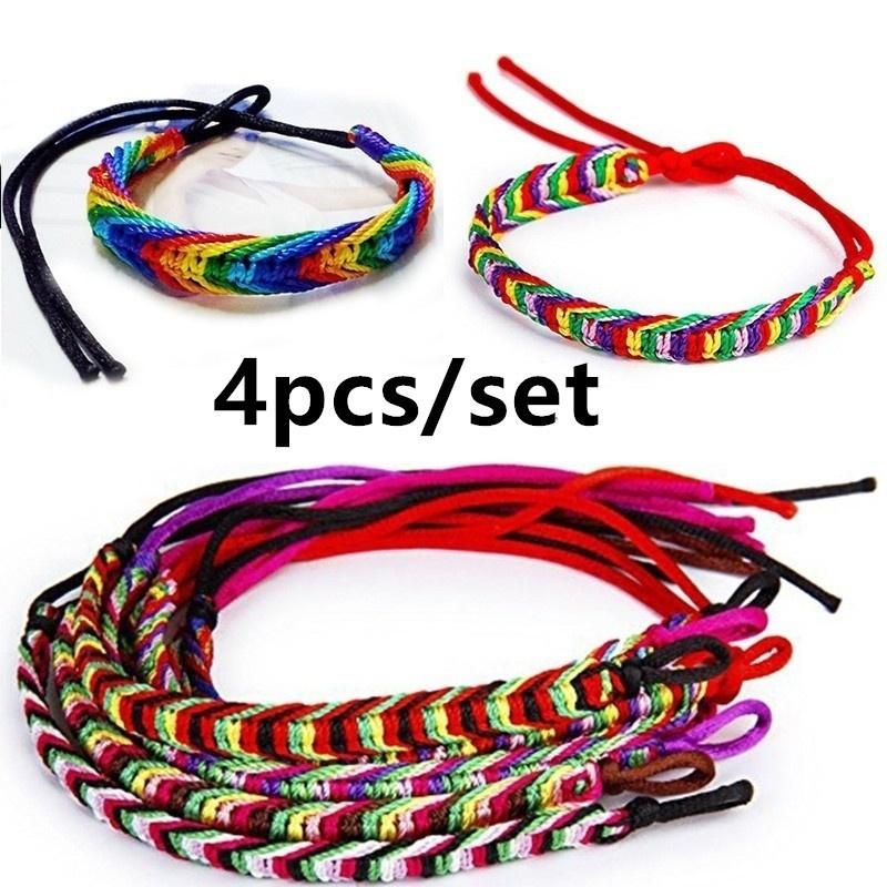 4Pcs Colorful Handmade Braided Friendship Bracelets Ankle Bracelet Prayer Bracelet Party Gifts