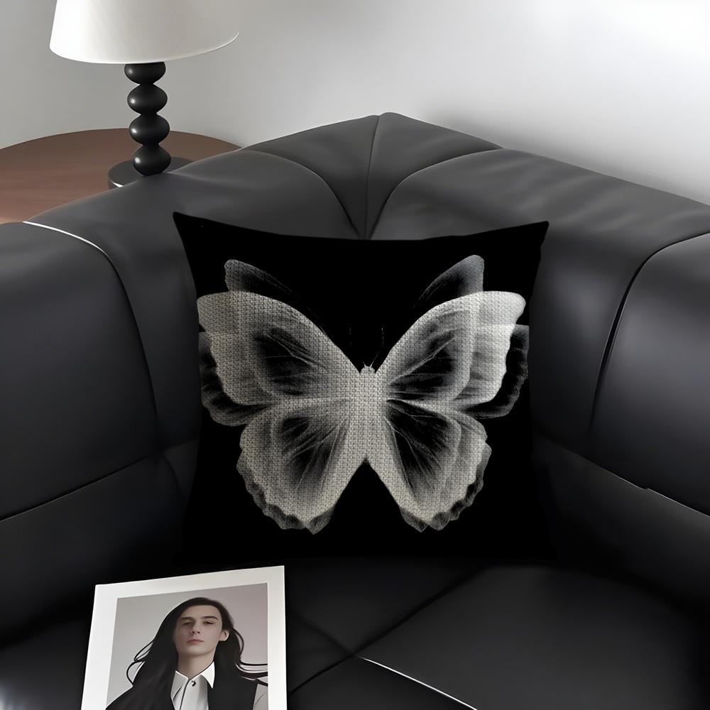Butterfly INS Cushion Cover Natural Linen Organic Fabric DoubleSided Printing Sofa Home Decor Gift Pillow Case