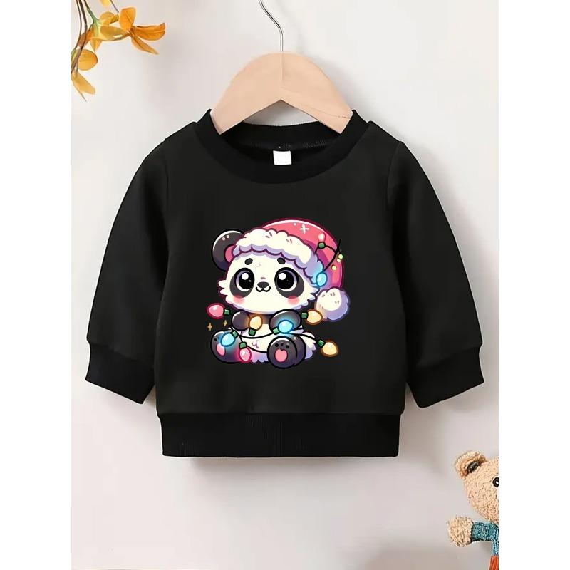 European sizes Cute Panda Print Kids' Thin Round-Neck Sweatshirt, Comfortable And Easy Design for 0-3 Years Old, Suitable for Outdoor Wear