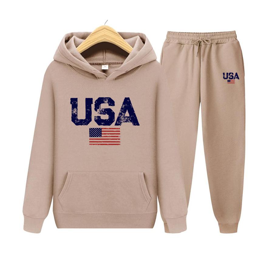 Мужской и женский комплект с капюшоном, винтажный комплект с капюшоном с уличным принтом в виде флага США, комплект с капюшоном высокого качества, повседневный комплект с капюшоном, дышащая футболка, одежда