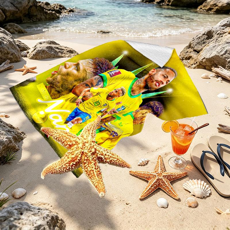 Custom Name Personalized Neymar Jr Print Beach Towel, for Trip Camping Beach Party Home Decor, Birthday Gift for Family & Friends
