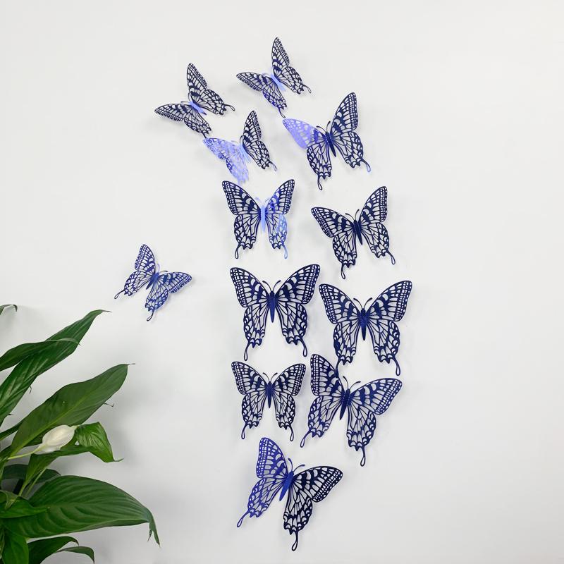 12Pcs 3D Hollow Colorful Butterfly Wall Stickers For Wedding Decoration Bedroom Children's Room Wall Art Kids Room Living Room