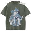 T Shirt Sports T Shirt Short Sleeve T Shirt Multi Color Unisex Pure Cotton Washed Vintage Pokemon Characters Blue Print Design
