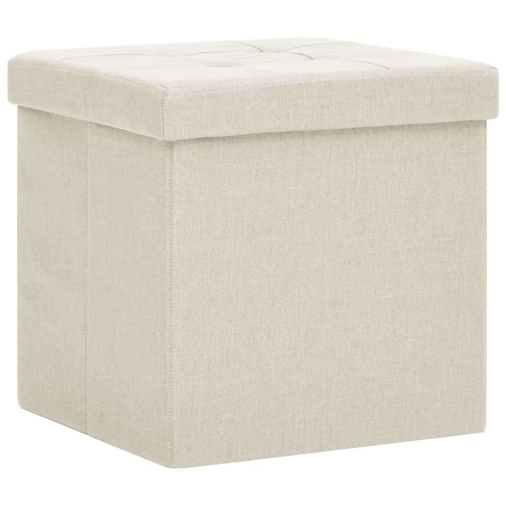 Storage Footstool in Cream White Linen Look