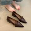 Commuter Version~ Retro Shallow Mouth High Heels Women's High-end Camellia One-word Buckle Thick Heel Single Shoes Pointed Temperament Mary