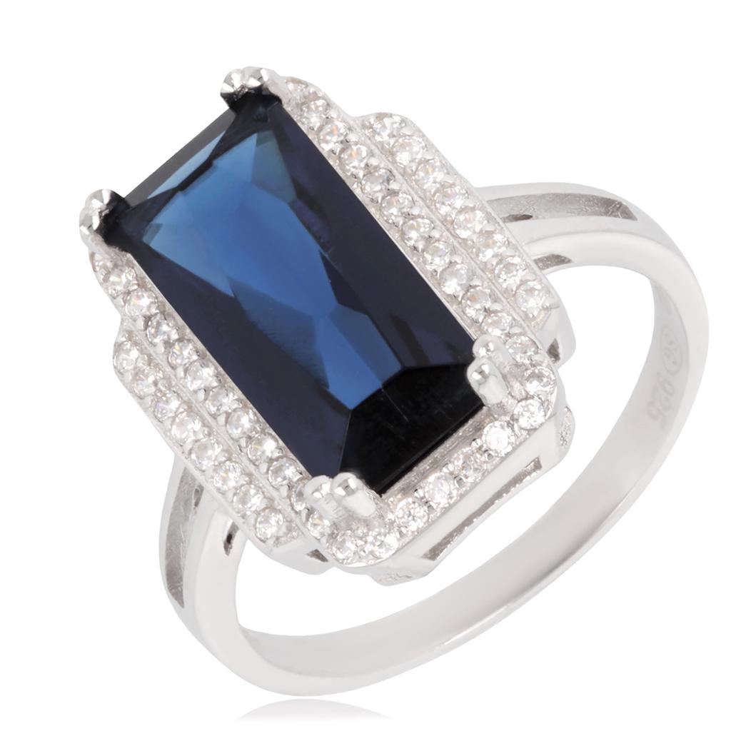 Серебряное кольцо 'Сисси' сине-белое серебро (родий) - 18х13 мм