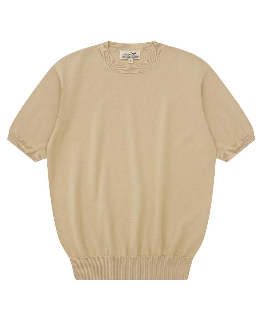 BELLIEF Essential Short Sleeve Round Knit (Beige)