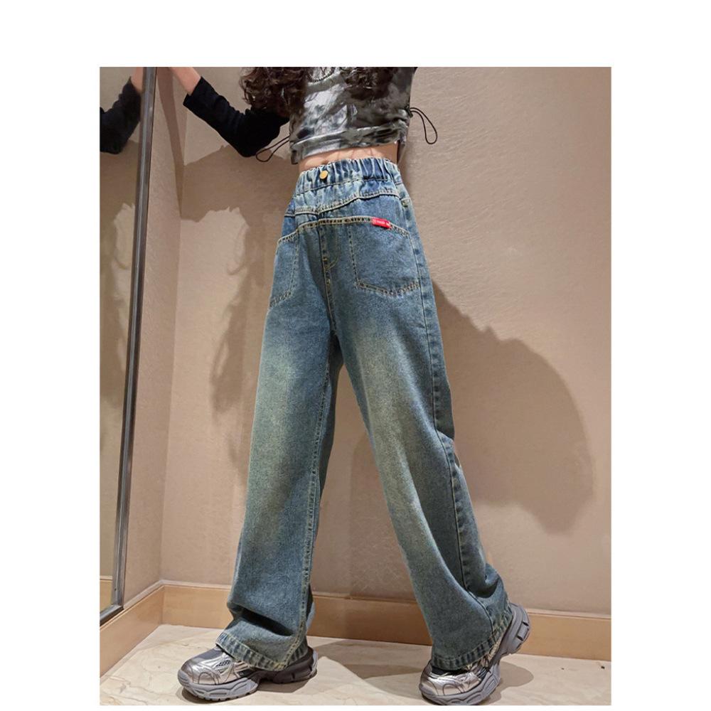 Модные широкие брюки для девочек, детские повседневные и универсальные джинсы