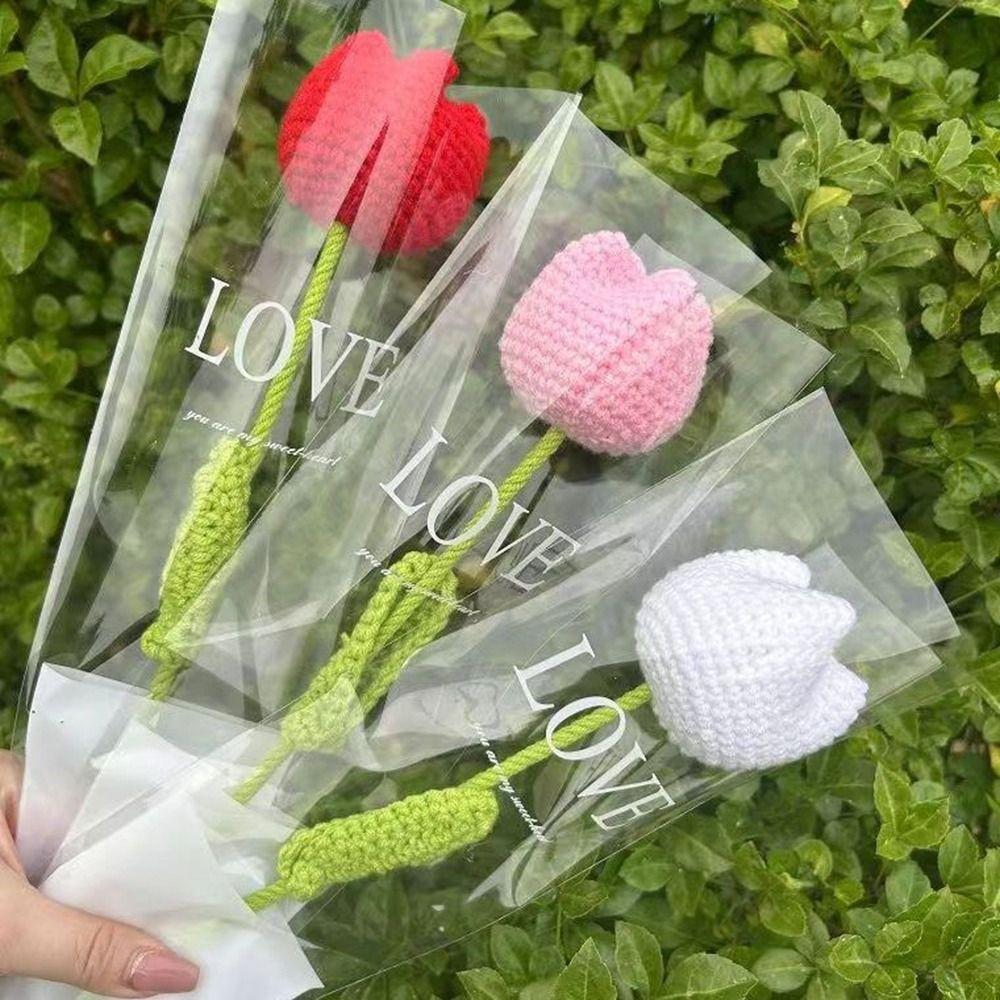 Cotton Knitting Flower Tulips Hand-Knitted Simulation Flower Fashion Flower Bouquet Home
