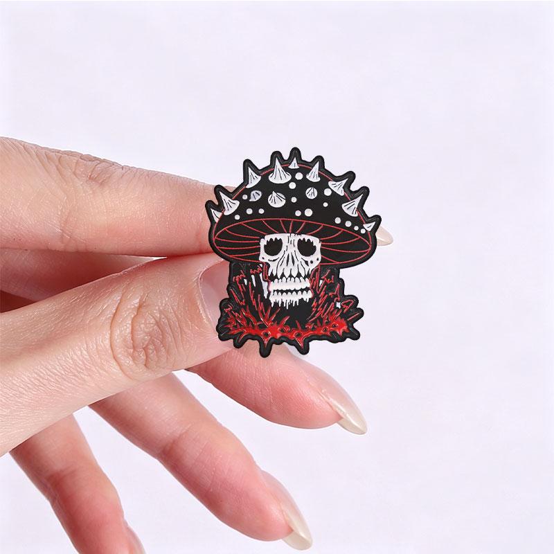 Xiaomi Spooky Evil Mushroom Skull Badge Gothic Skeletons Mushroom Enamel Pin Backpack Clothes Brooch Halloween Jewelry Gift for Friends