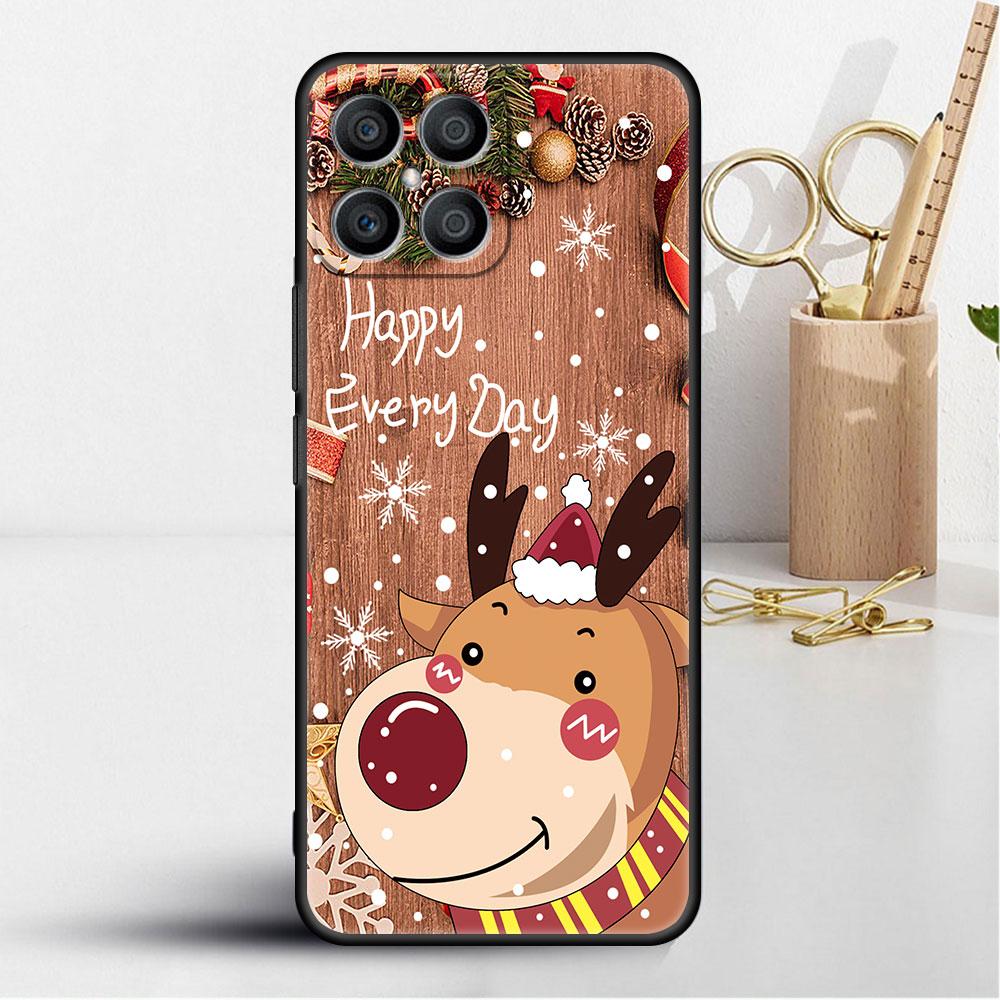 Кейс Красный Нос Олень Санта Клаус Для Huawei Honor X8 X9 P50 X7 50 20 8X Play 9A P40 P30 Lite P Smart 2021 Черный Чехол