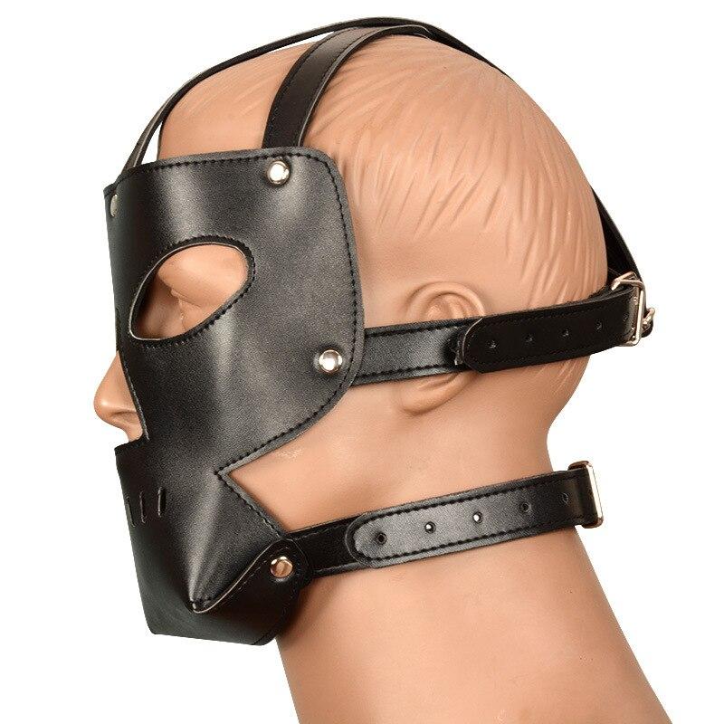 Sex Toy Headgear Black Leather Mask Headgear Fetish Harness BDSM Sex Games Chastity