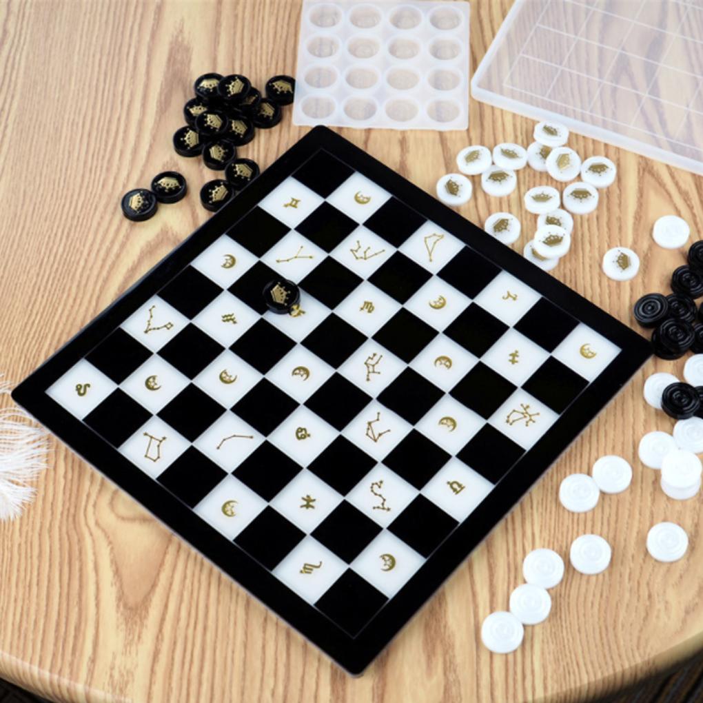 Формы для литья смолы Силиконовая шахматная доска DIY Аксессуары ручной работы Международные шашки для бисквита Шоколадные украшения