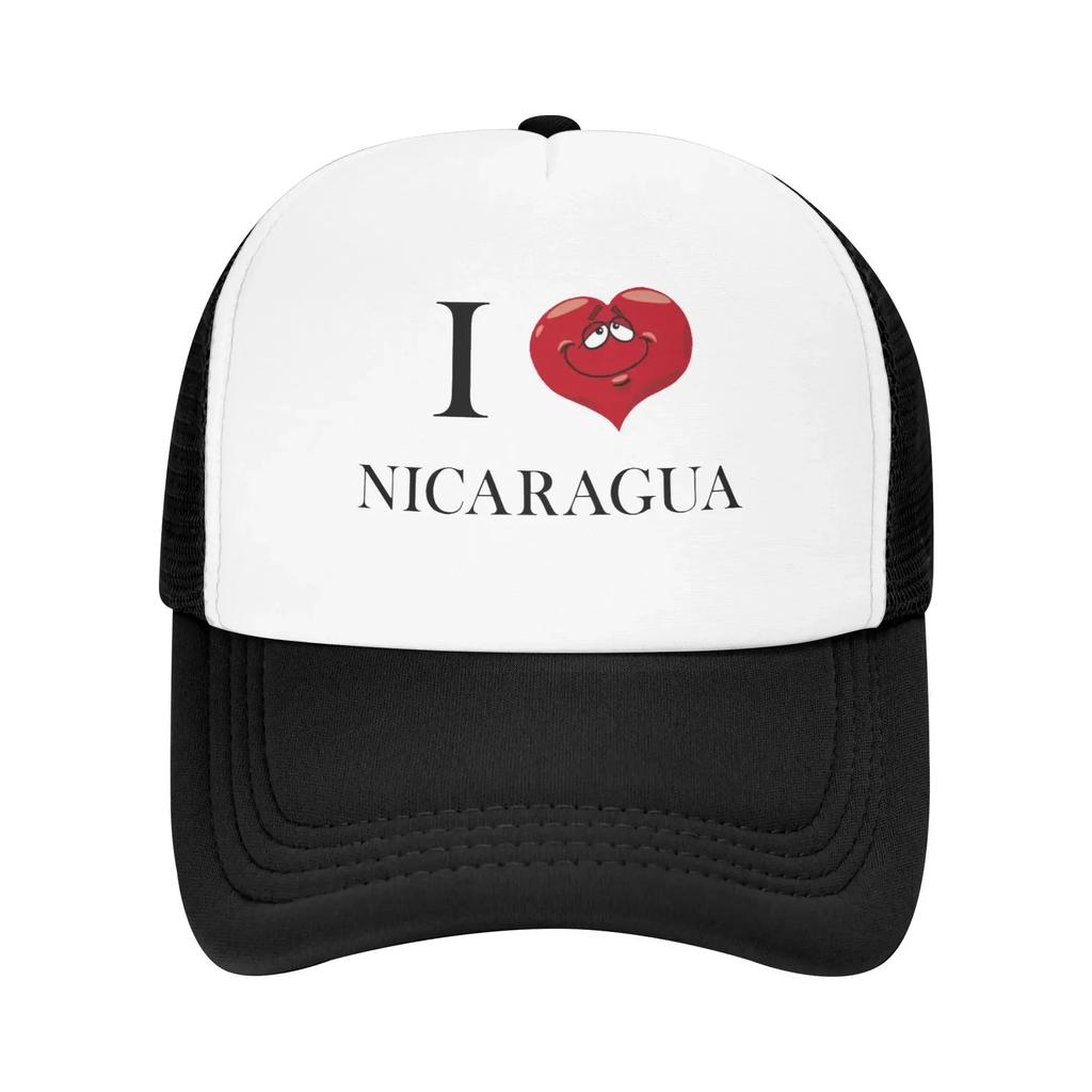 I love Nicaragua Funny Expression Custom Mesh Baseball Caps Women Adult Female Beach Bucket Hat Trucker Cap