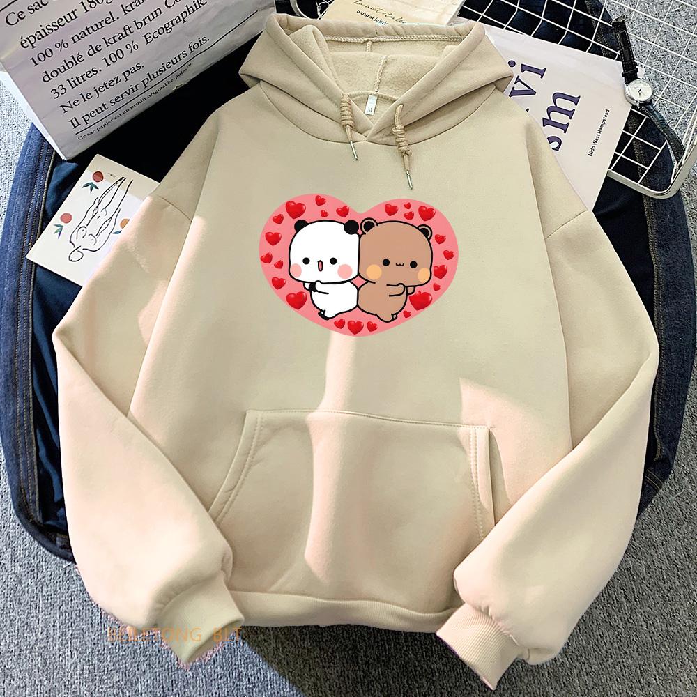 Women's Men's Clothing Panda Bear Bubu Dudu Heart Cute Cartoon Print Hoodies Long Sleeve Loose Hooded Sweatshirts