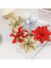 6PCS Gold Powder Christmas Flower Simulation Flower Christmas Tree Pendant Decoration Flower Wreath Accessories