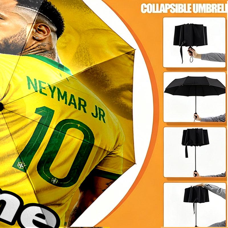 Custom Name Personalized Neymar Jr Print Umbrella, Auto Open Close, 8‑Rib Sturdy Frame, Commute Camping Hiking Use, Birthday Gift