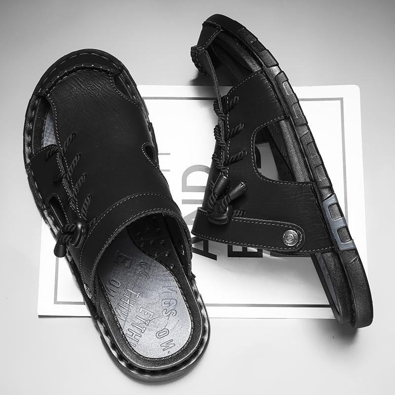 Модные летние мужские повседневные кожаные шлепанцы-вьетнамки в стиле ретро, мюли, полусабо, модные повседневные пляжные сандалии двойного назначения
