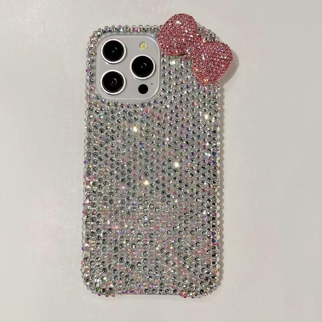 Роскошный чехол для мобильного телефона Flash Diamond, подходящий для Apple IPhone16ProMax, расписанный вручную бриллиантами 15 Bow, устойчивый к падению 14