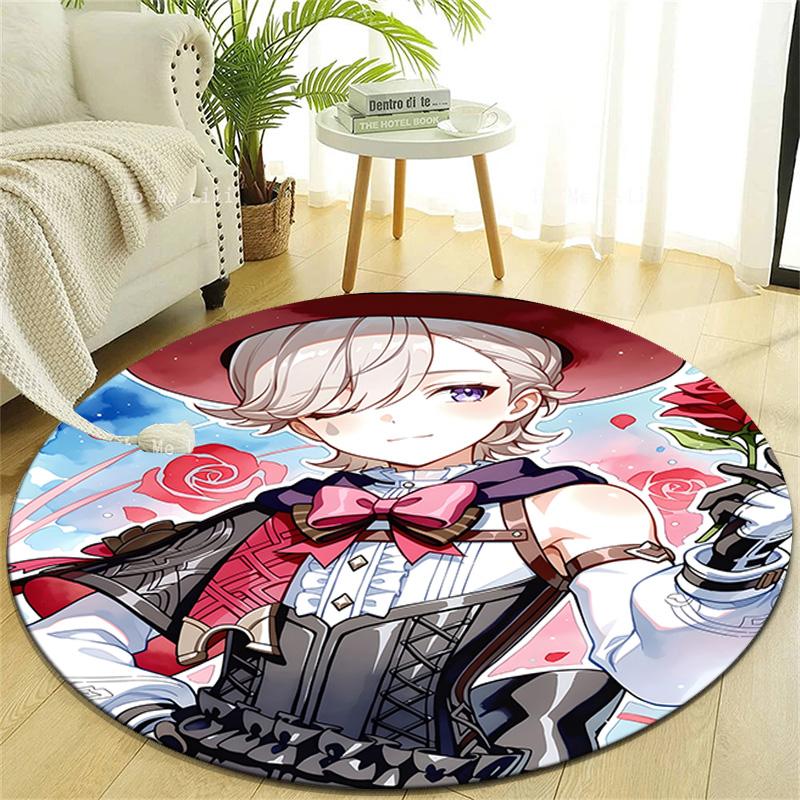 1pc Genshin Impact Lyney1 Design Printed Area Round Carpet for Bedroom Living Room Home Decor Rugs Mat Non Slip Mat Rug for Bedside