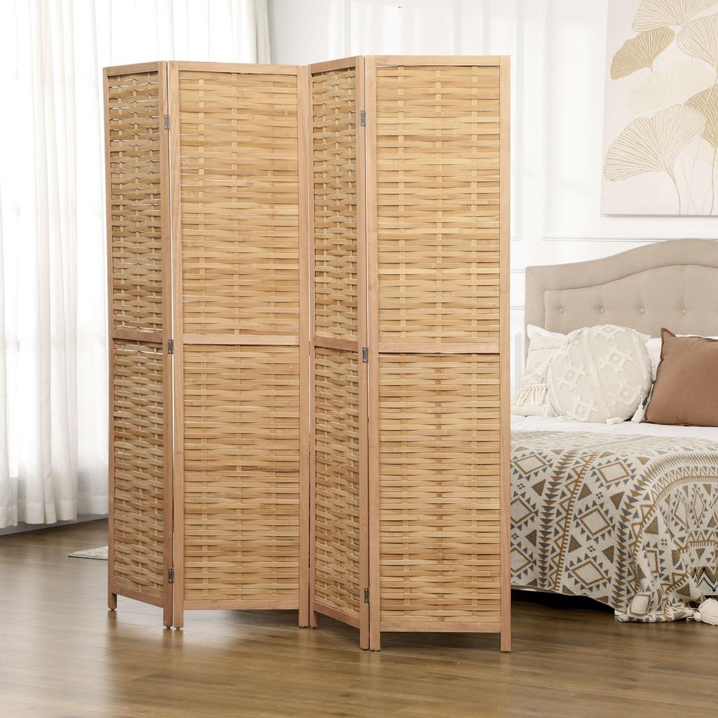4-Panel Room Divider, 160 x 170 cm Foldable Privacy Screen Made of Bamboo for Living Room, Bedroom, Natural