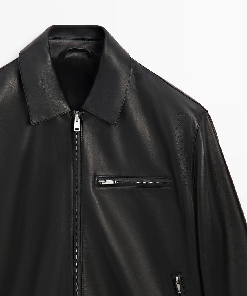 Кожаная куртка Massimo Dutti с карманами из кожи наппа