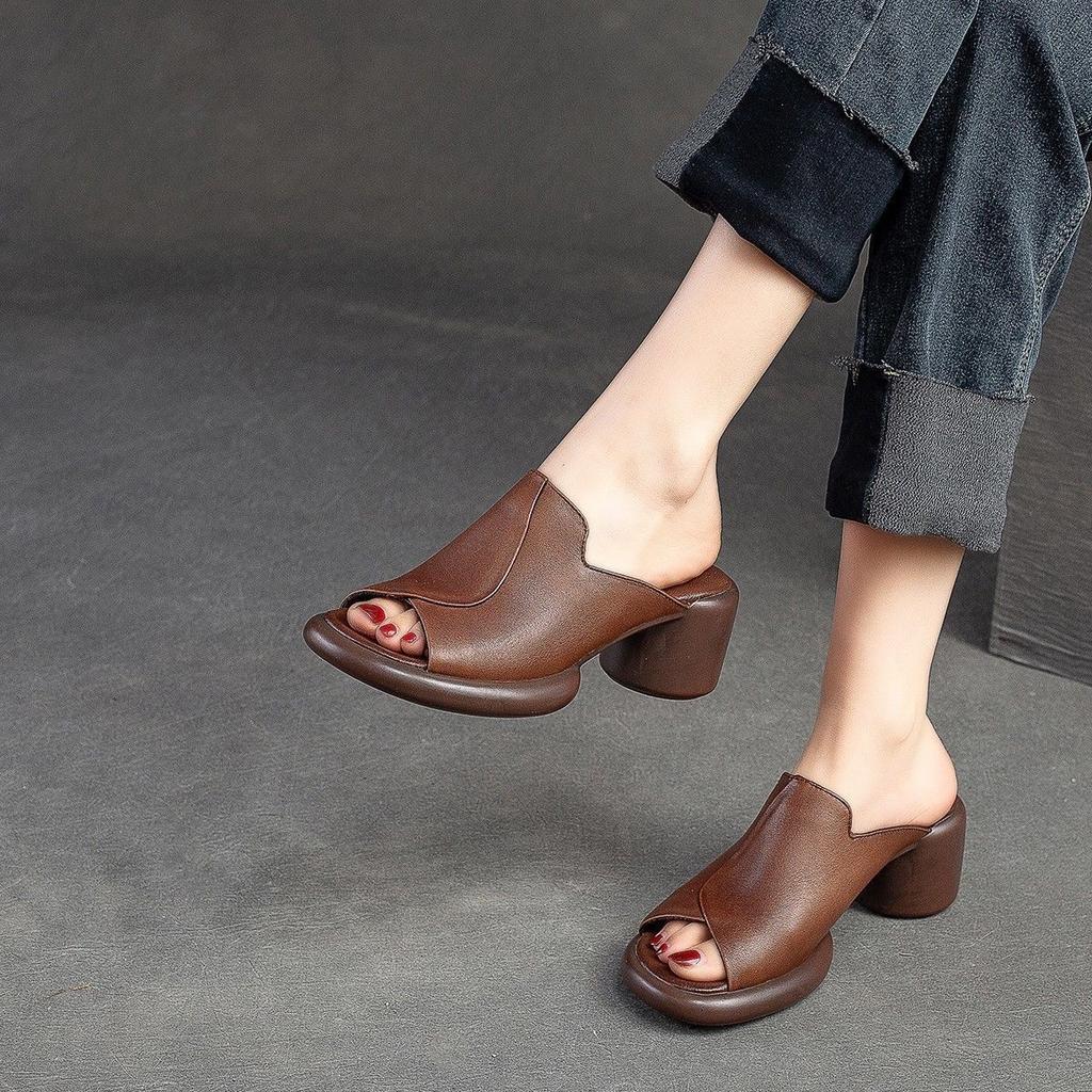 Женские тапочки с открытым носком, удобные женские сандалии на среднем каблуке, женская обувь