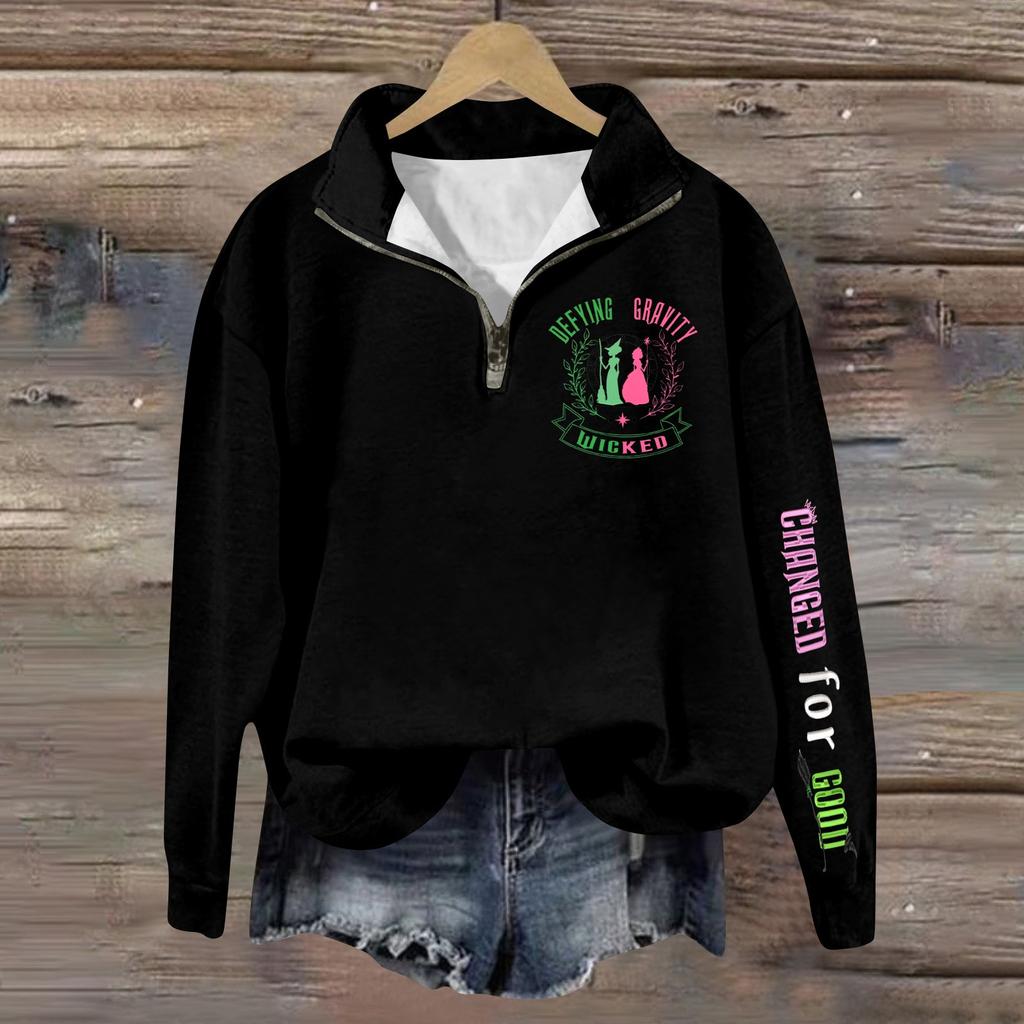 Женская модная универсальная толстовка с длинными рукавами и принтом ведьмы на молнии