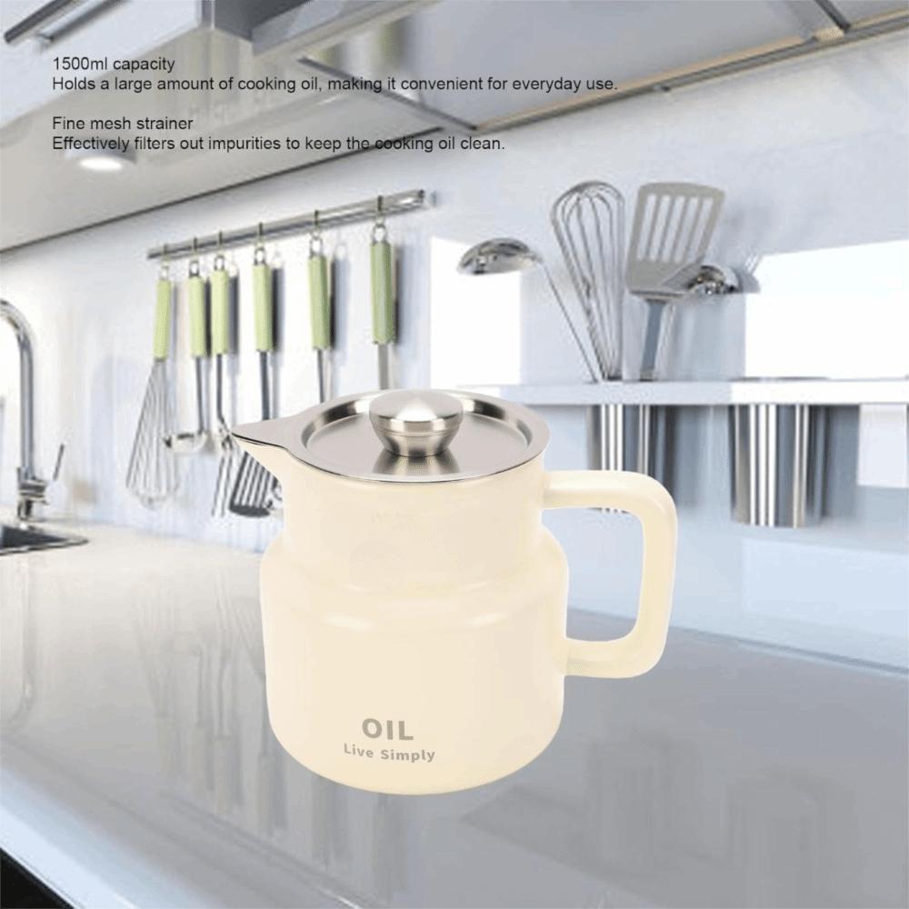 1500ml Capacity Oil Storage Keeper Ceramic Stainless Steel Oil Filter Pot Storing Used Oil