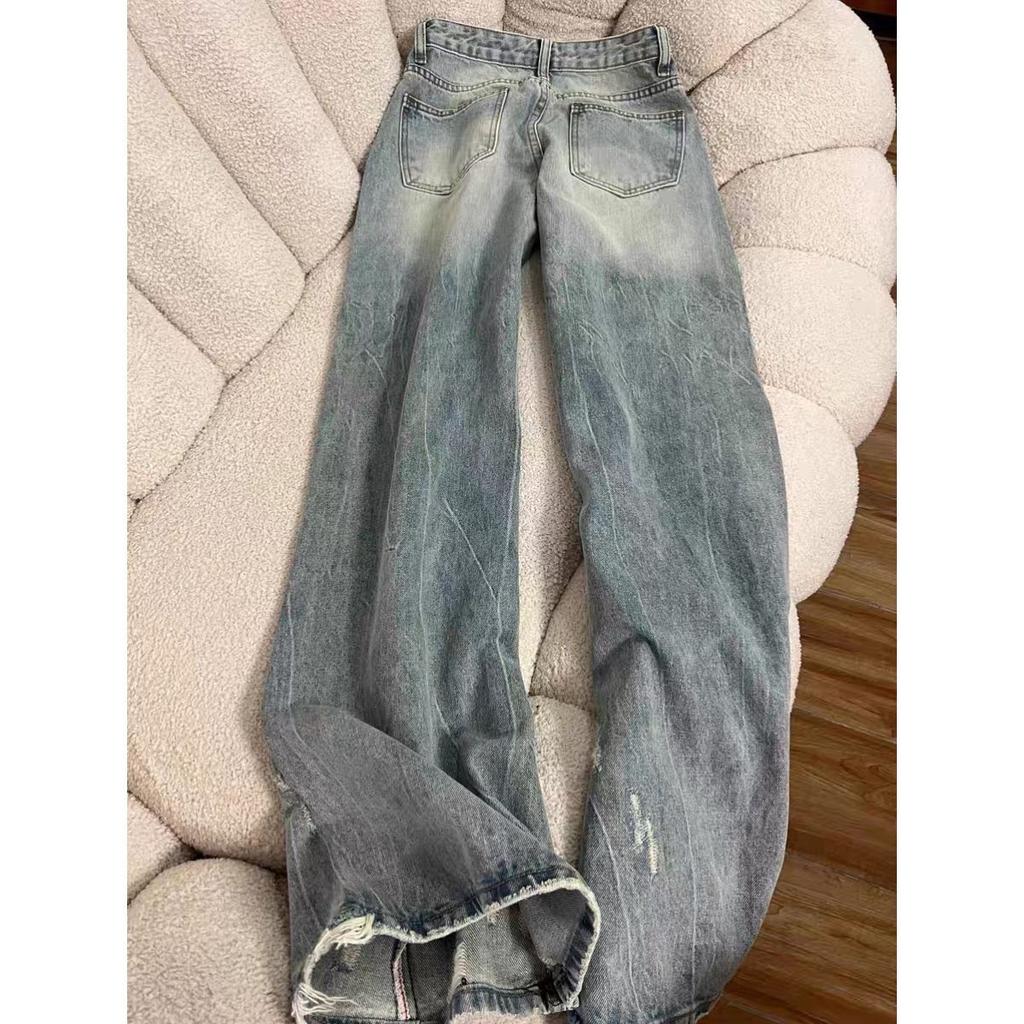 Vintage Loose All Match Wide Leg Pants Female Fashion Hole Casual Denim Trousers Women Streetwear Women Jeans 2025