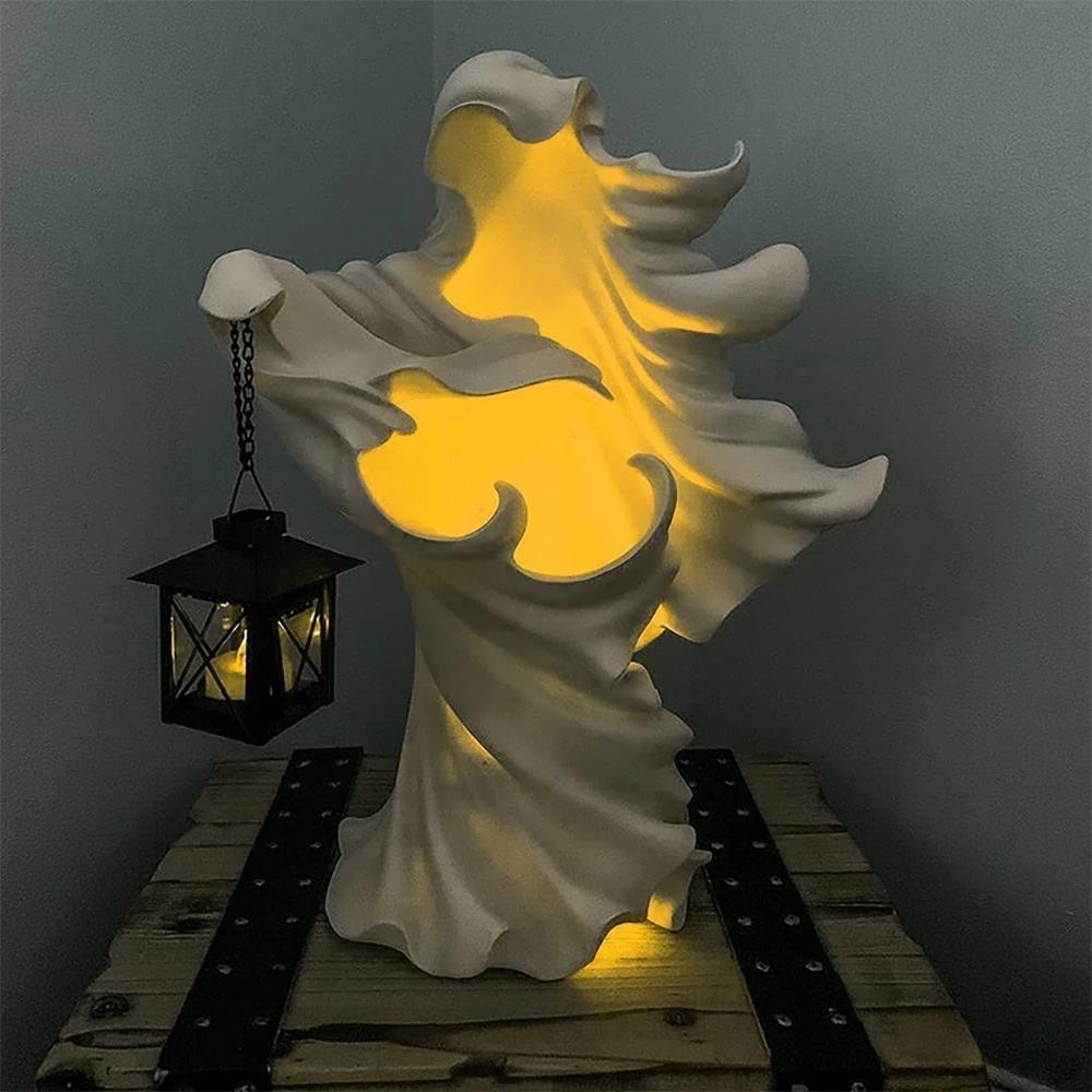 Witch Decorative Lamp Searching for Bright Ghosts Realistic Ghost Sculpture Halloween Garden Decorative Ghost Sculpture