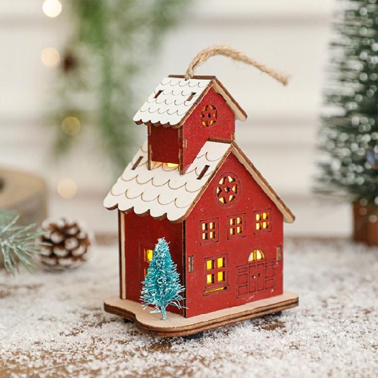Wood Christmas Cabin with Light Elegant Christmas Village Wood Houses with Soft Lighting Indoor Decors Gift