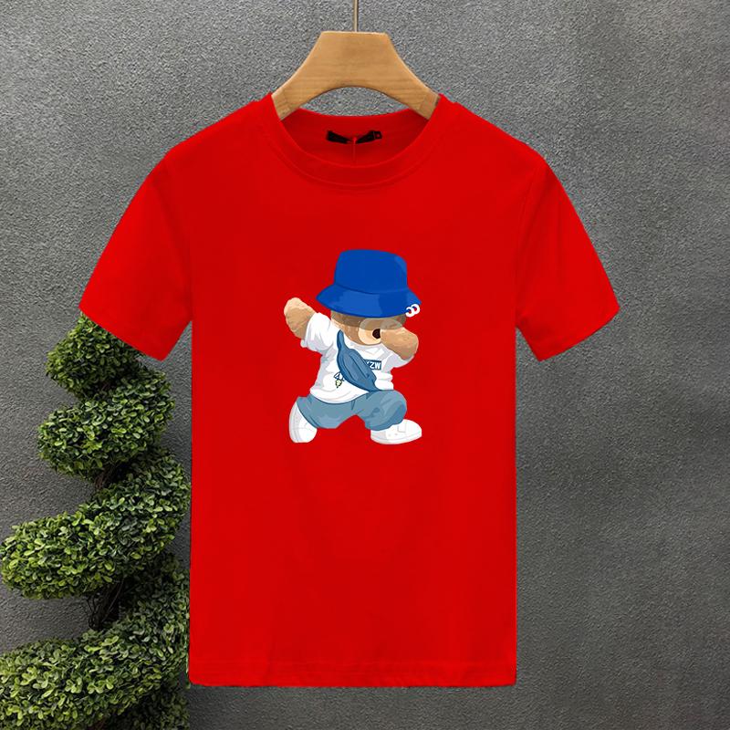 2025 Fashion New For Men's T-shirt High Quality 100% Cotton Bear Printing Summer Casual Cool Loose O-Neck T-Shirt Male Tops 2yk