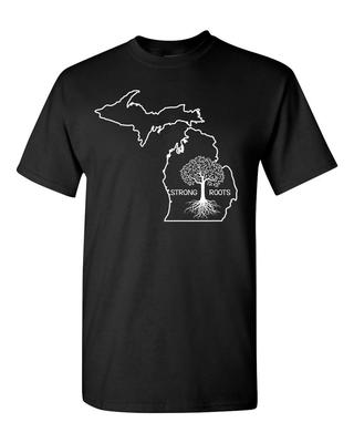State of Michigan Strong Roots State Map Tree with Roots Men's Tee Shirt 904