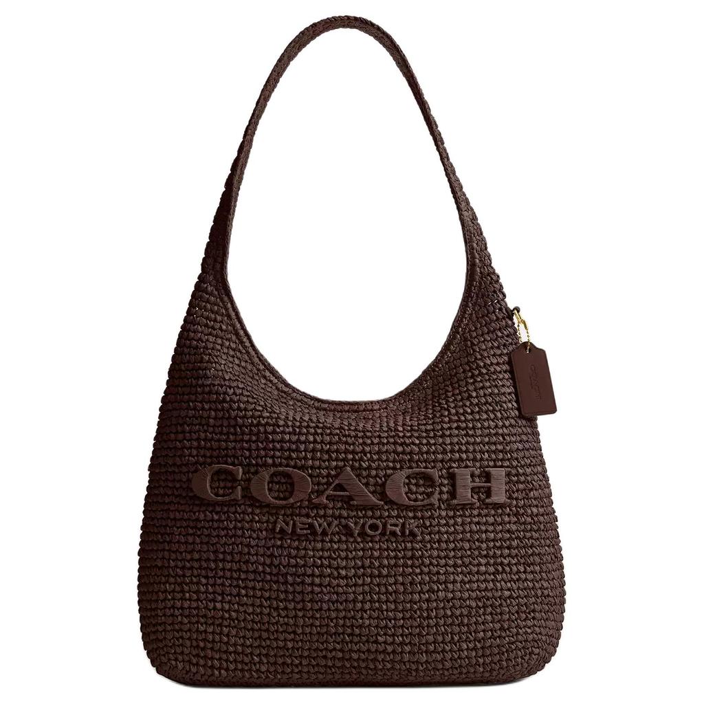Coach Большая плетёная сумка-хобо коричневого цвета с тиснёным логотипом для повседневного использования