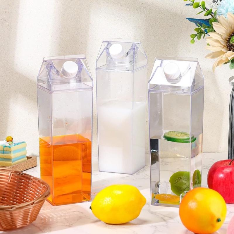 Double Capacity Square Milk Cup 500ML 1000ML Clear Construction Ergonomic Grip Spill Resistant Designs