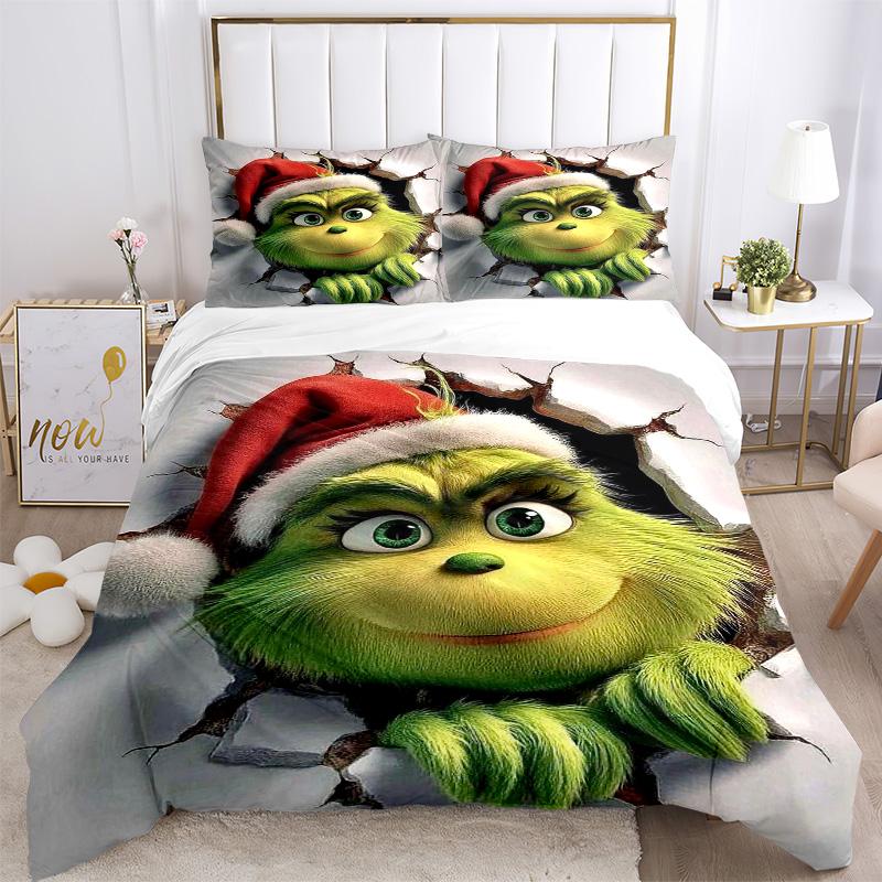 Christmas Grinch Bedding 3 Piece Set Hd Print Duvet Cover Pillowcases For Teens Adult Bedroom Decoration Christmas Gift C9211503