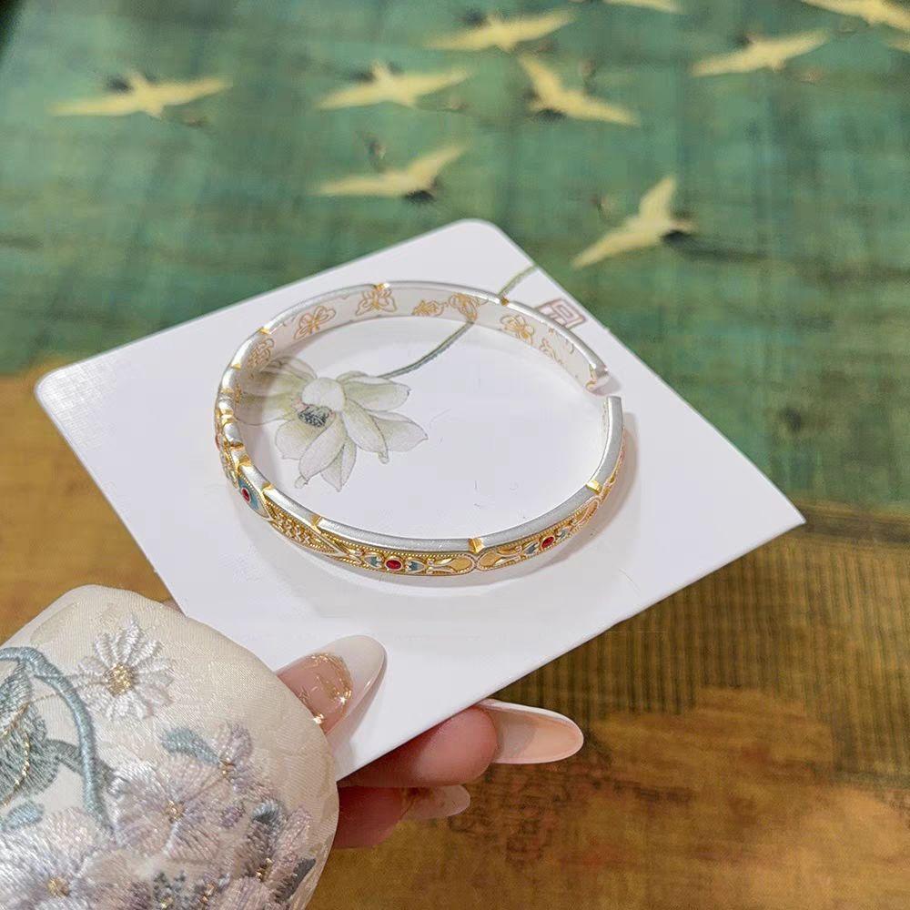 Цветок Эмаль Лотос Ручной Браслет Ручные Украшения Ретро Открывающееся Ручное Кольцо Студент