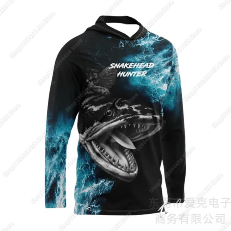 Mens Quick-Dry Long Sleeve Hooded Fishing Shirt UV Protection Outdoor Sportswear Spring Summer