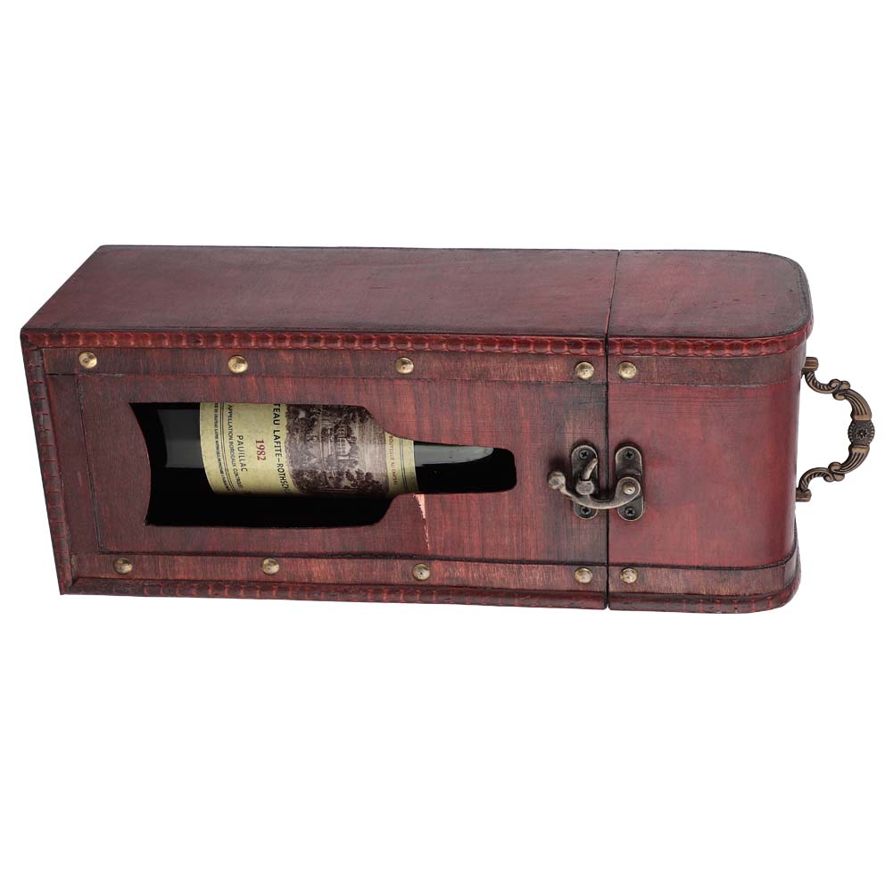 Vintage Single Red Wine Storage Box Portable Wooden Wine Package Gift Box W  Handle