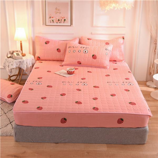Printing Bed Fitted Sheet Cotton Thick Quilted Soft Elastic Fitted Sheet Bedding Mattress Cover Topper Single Full Queen King Sheet&Pillowcases